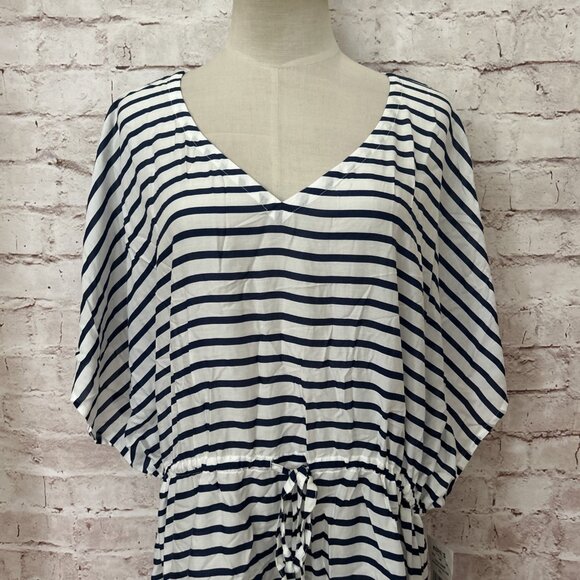 LANDS' END Womens White Navy Stripe Swim Cover-Up Modal Size Large 14-16 NEW $72 - Picture 2 of 5